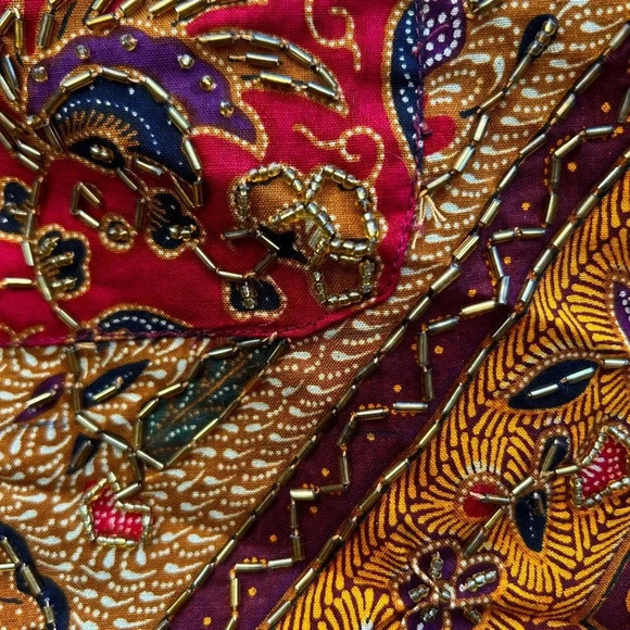 Vtg OK MIKE Multicolor Floral Beaded Jacket 3/4 Sleeve Pockets Lined Boho Cotton - Picture 6 of 8